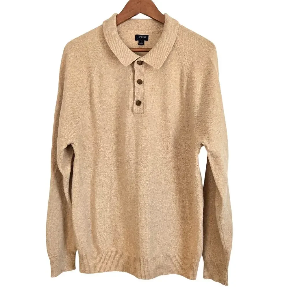 Modern Minimalist Light Academia J. Crew Beige Wool‑Blend Collared Sweater L